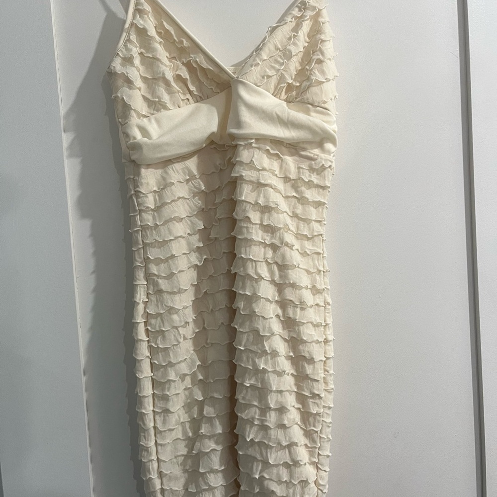 JuJu Cream Ruffled Tiered Sheath Dress